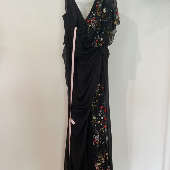 Faux Wrap Multi Colored Beaded Floral Gown - Picture 6 of 7